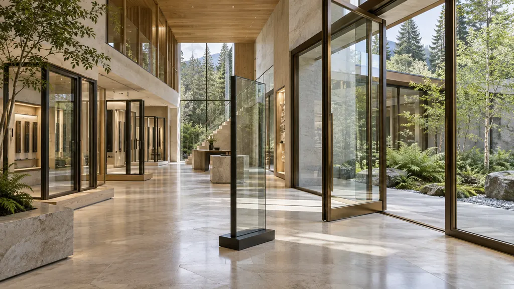 Double-height oak atelier and bronze-framed glass doors