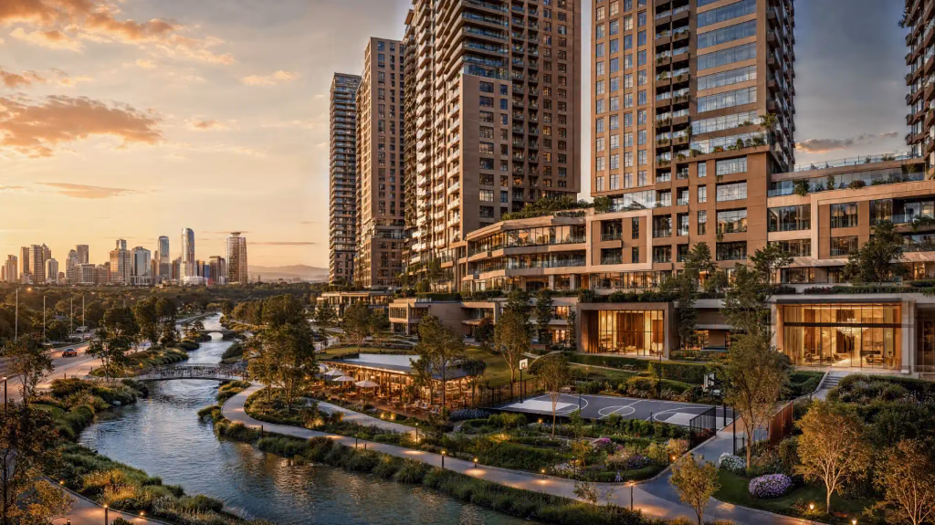 Su ve yeşil peyzajla çevrili RAMS PARK rezidansları